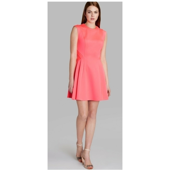 Ted Baker London Dresses & Skirts - Ted Baker Nistee Side Pleat Neon Pink Flare Skater Dress